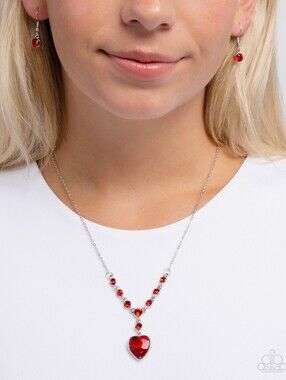 paparazzi Red Crystal Heart Drop Necklace and Earrings Set
